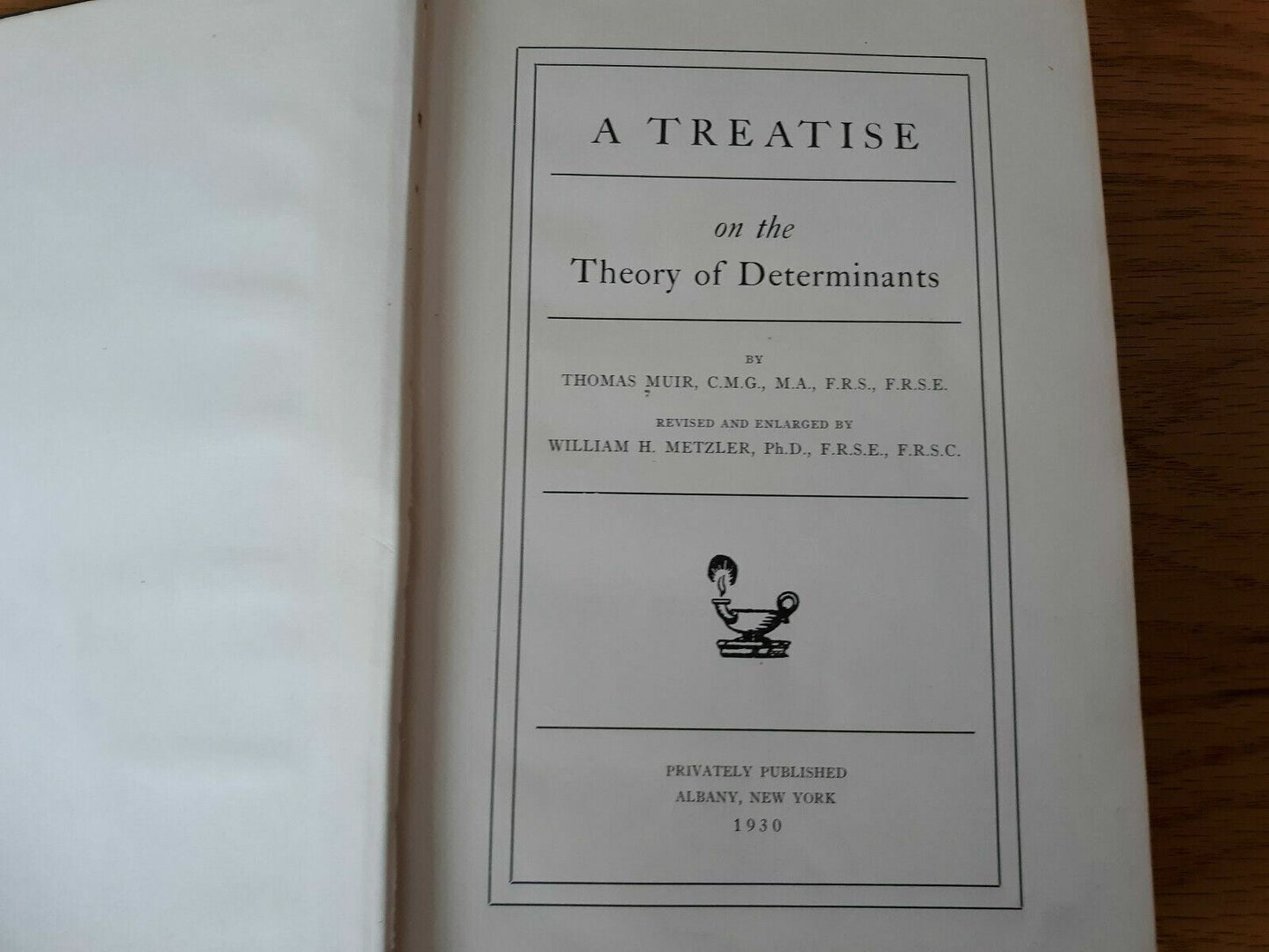 A Treatise On The Theory Of Determinants 1930 Thomas Muir Hardcover