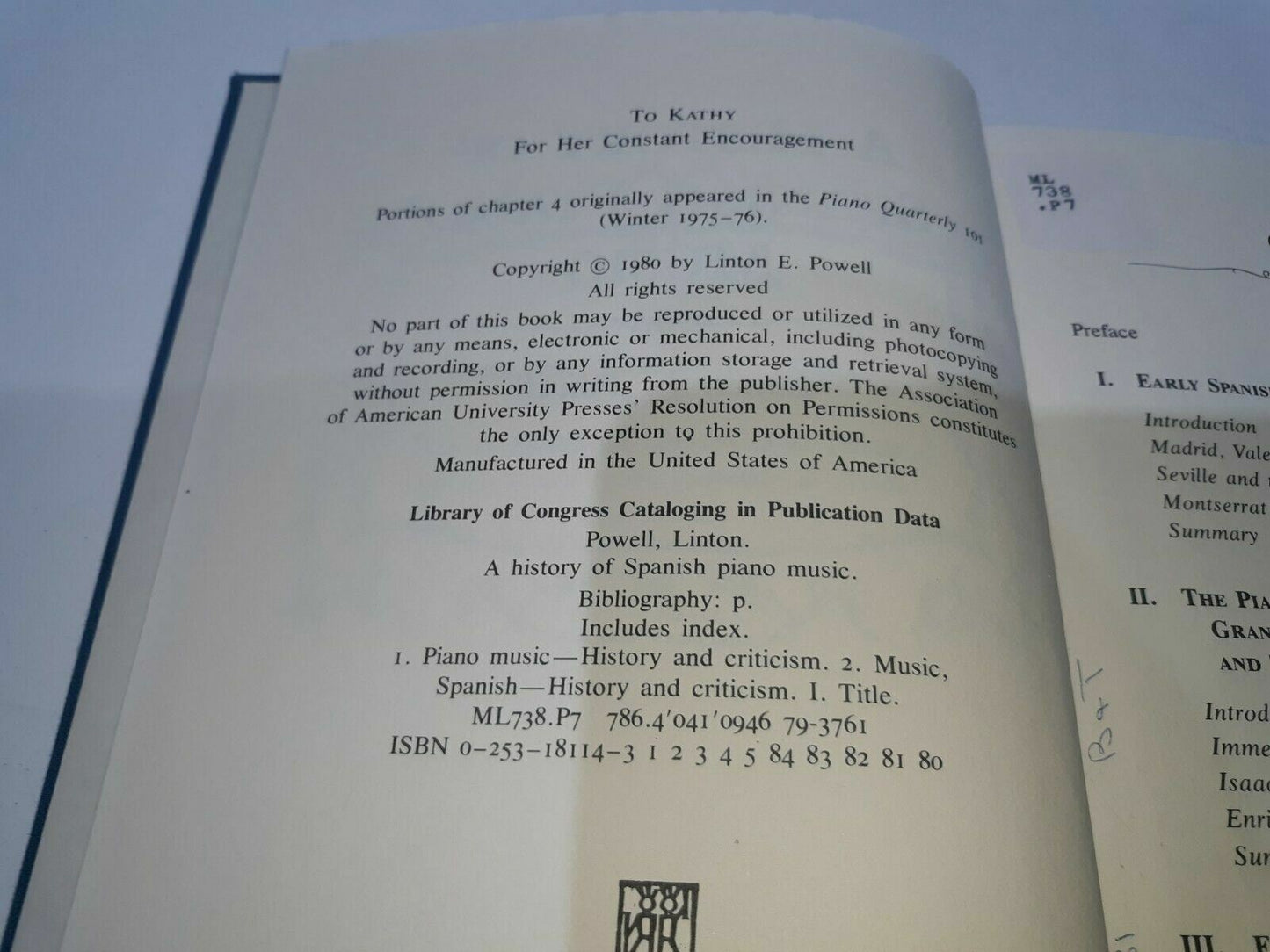 A History of Spanish Piano Music by Linton E. Powell 1980 Hardcover