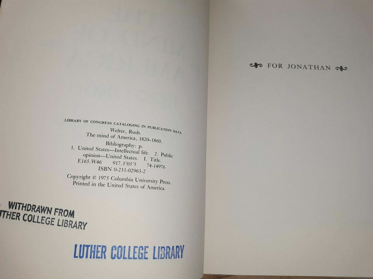 Rush WELTER / The Mind Of America 1820-1860 1975