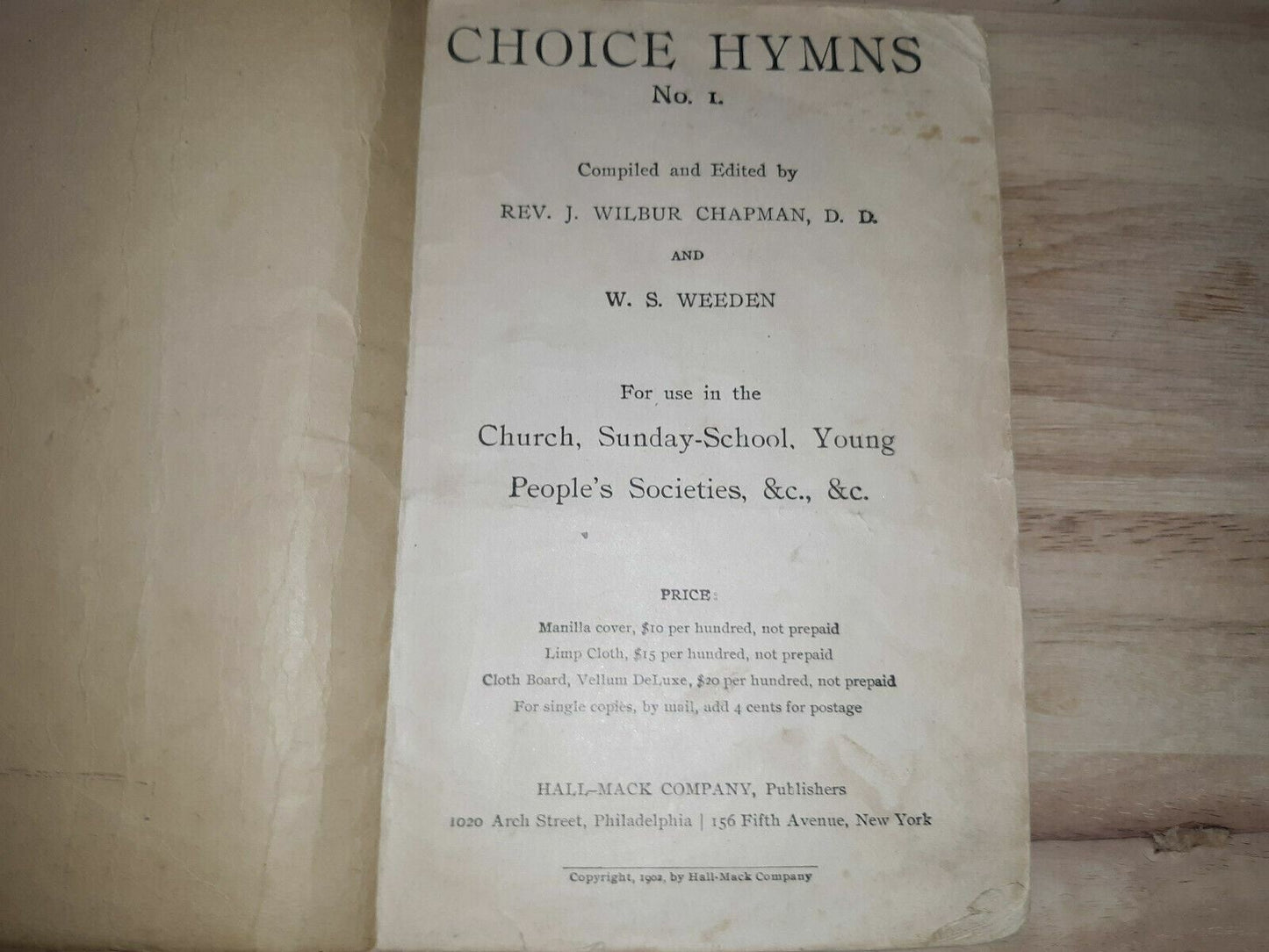 Choice Hymns No 1 Chapman Weeden 1902