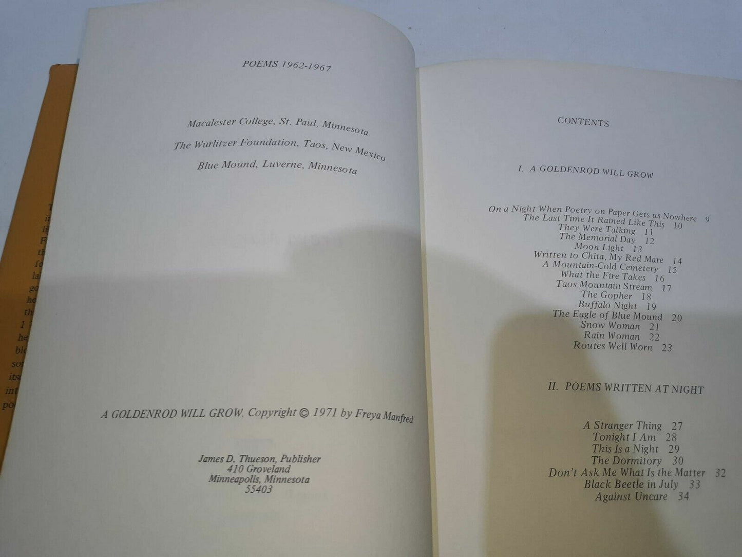 A Goldenrod Will Grow by Freya Manfred 1971 HC DJ Signed