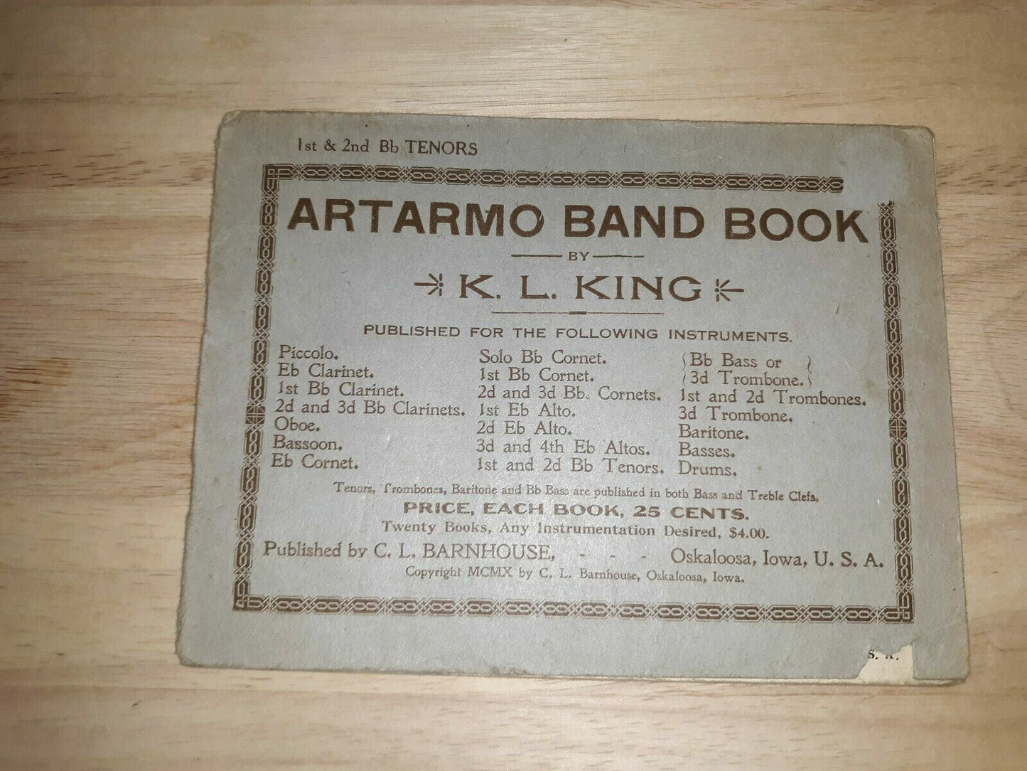 Artarmo Band Book King 1910 1st & 2nd Bb Tenors