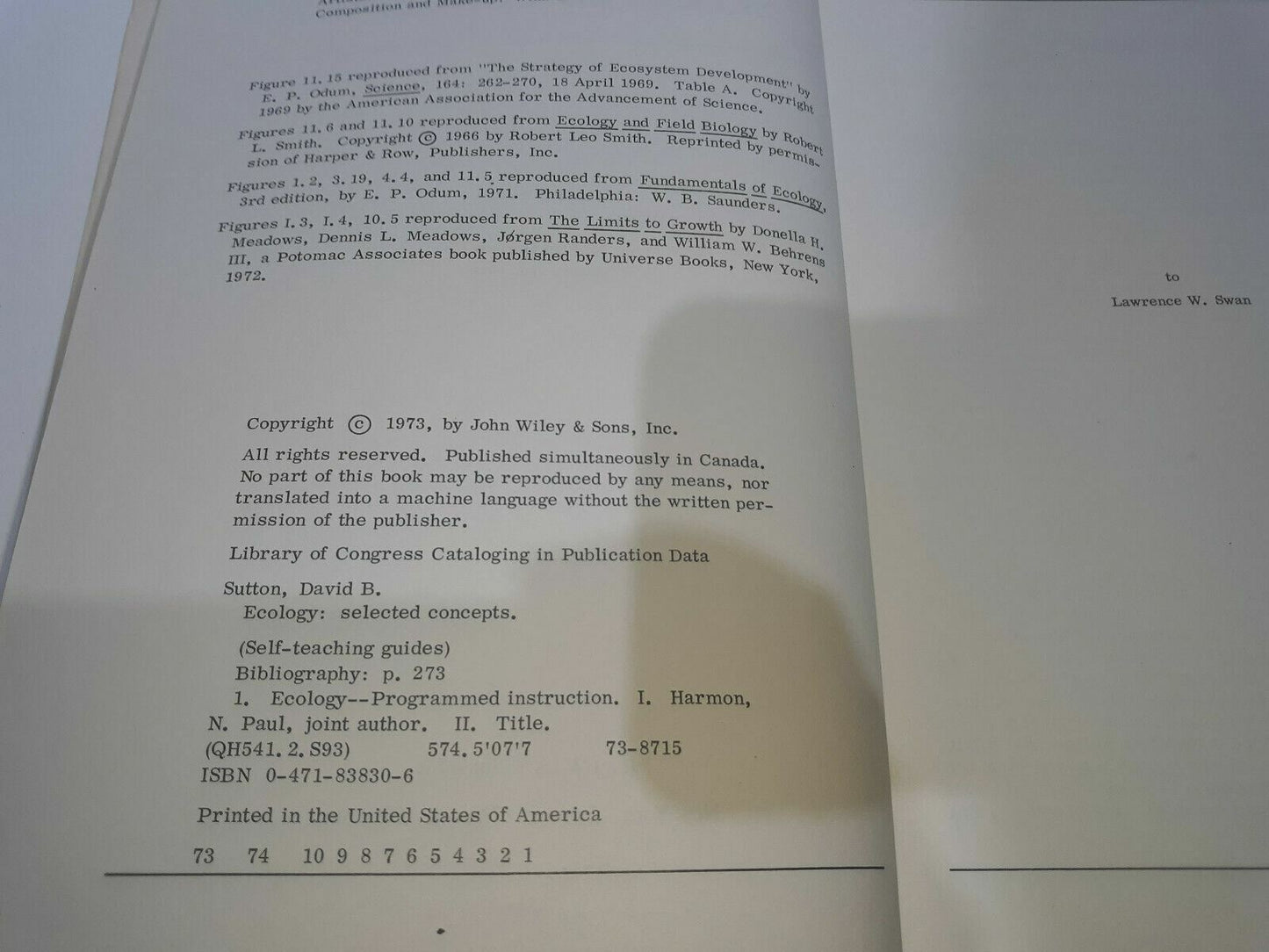 Ecology: Selected Concepts (Self-teaching guides) by David B Sutton Harmon 1973