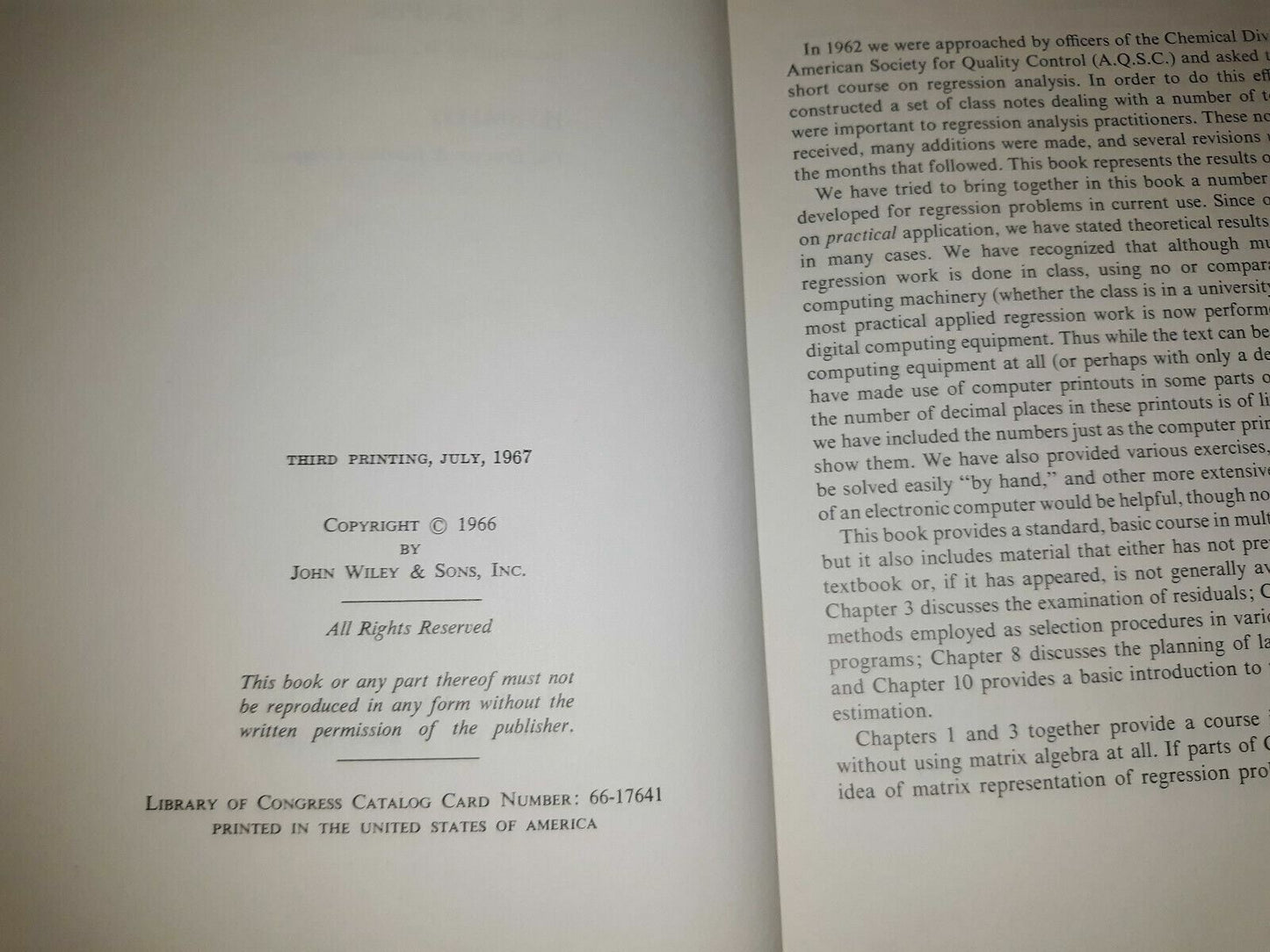 1967 Applied Regression Analysis Draper Smith 3rd Printing