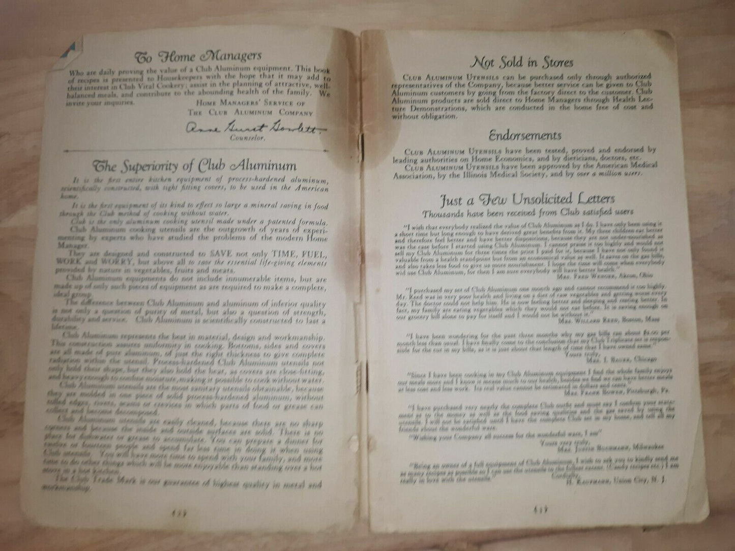 1926 The Recipe Book for Club Aluminum Ware With Personal Service