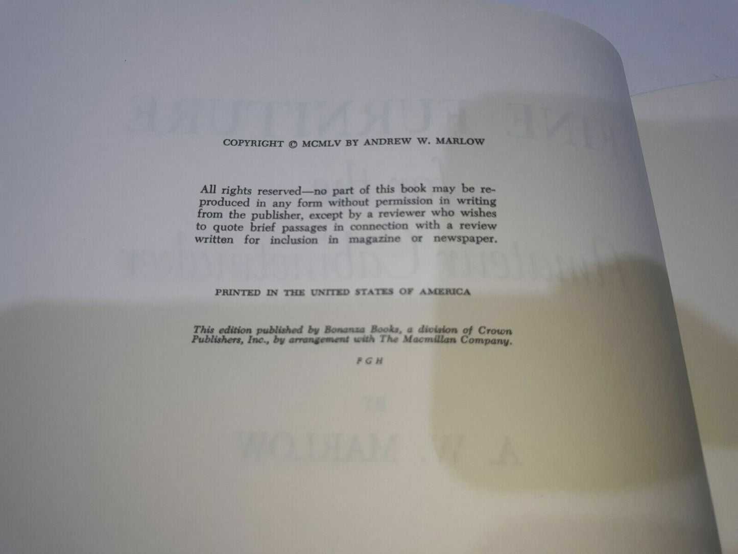 Fine Furniture For The Amateur Cabinetmaker by A. W. Marlow 1955 HC/DJ Illust