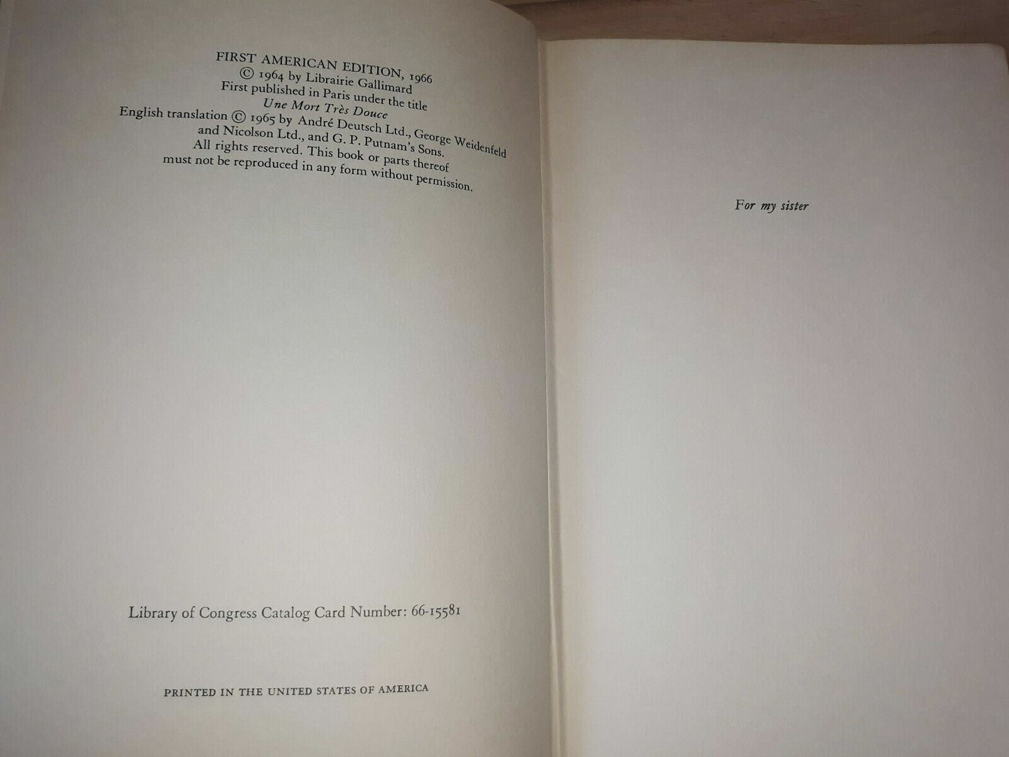 A Very Easy Death - First American Edition By Simone De Beauvoir 1966