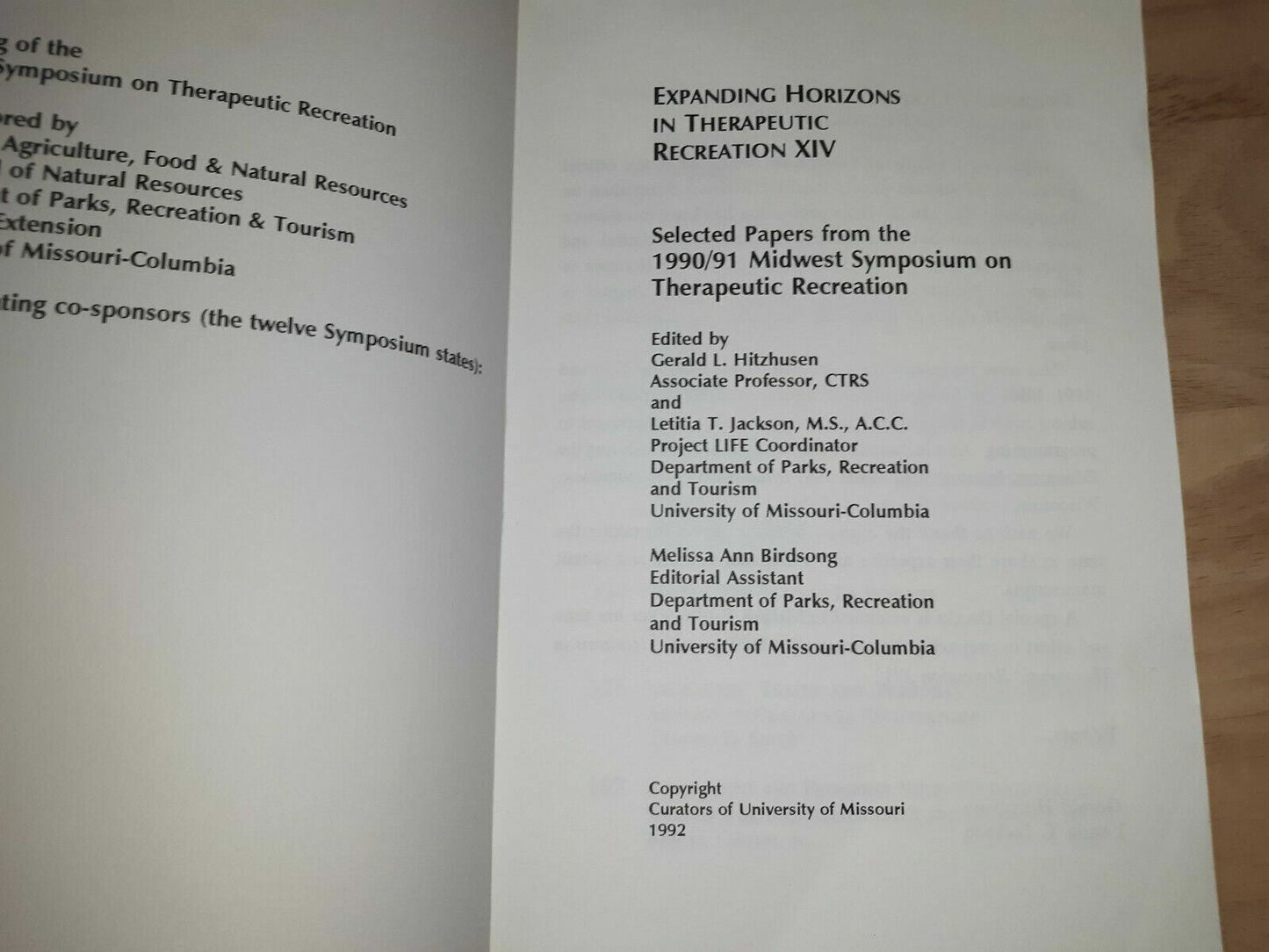 1992 Expanding Horizons In Therapeutic Recreation Xiv Selected Papers From 1990/