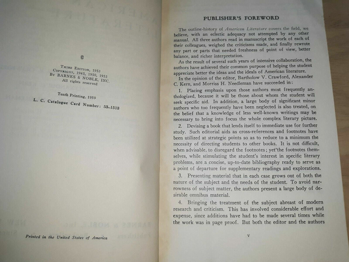 1959 College Outline Series American Literature By Bartholow V Crawford