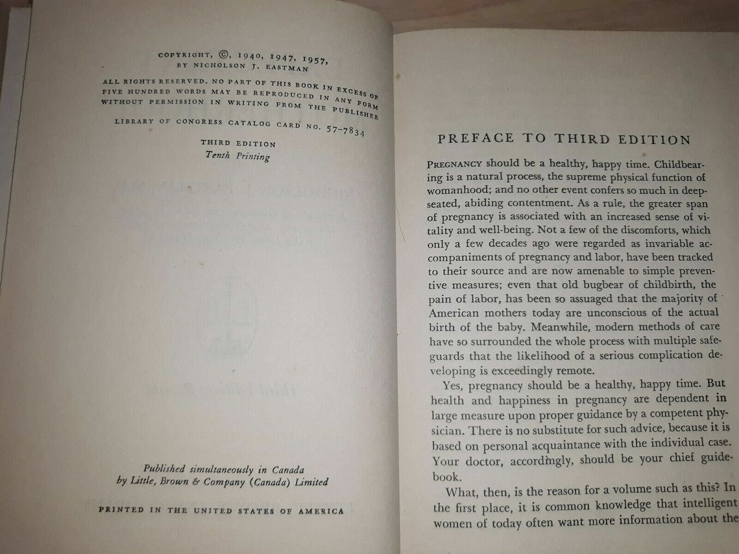 1957 Expectant Motherhood Johns Hopkins Nicholson Eastman 3rd Edition 10th Print