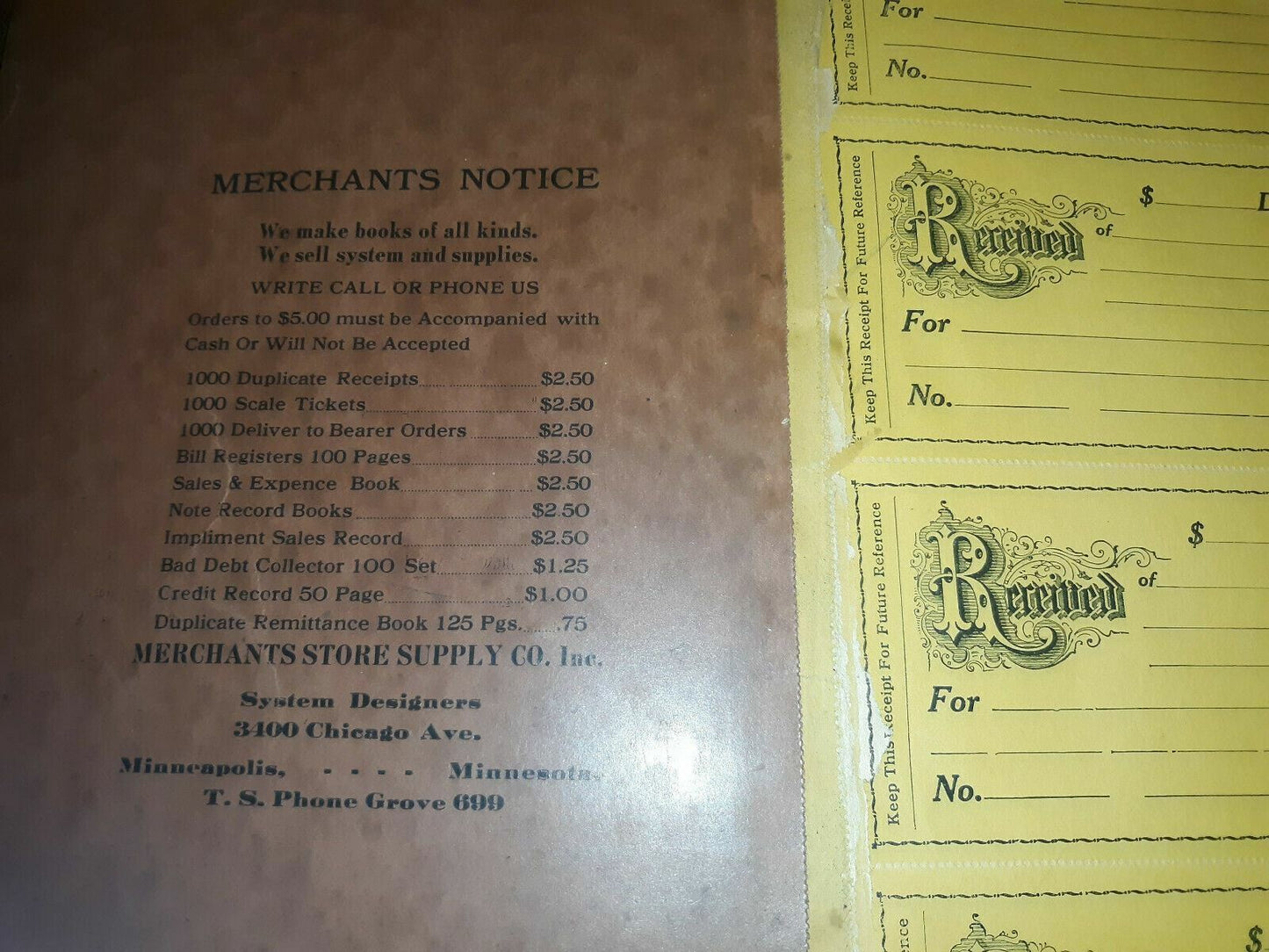 500 Duplicate Receipts Merchants Store Supply Minnesota Missing Some Receipts