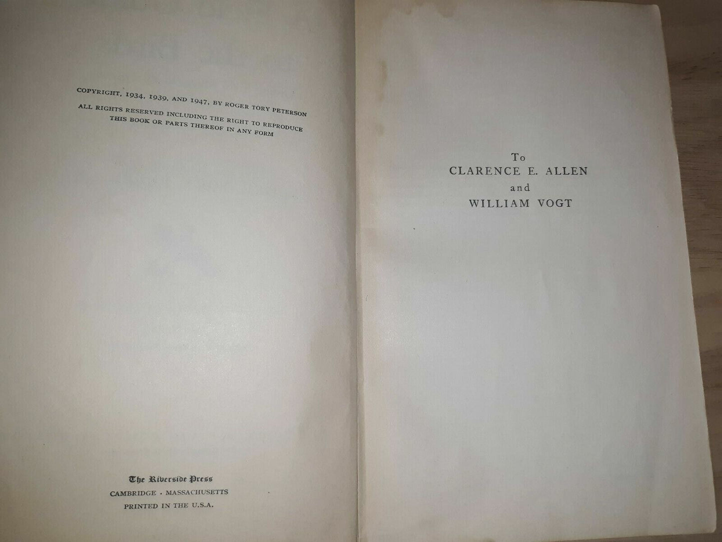 1947 Hardback "A Field Guide To The Birds" By Roger Tory Peterson