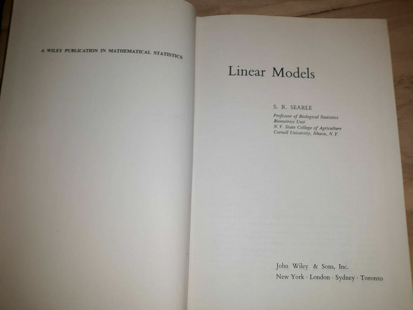 Wiley Series ~ Linear Models by S.R. Searle 1971