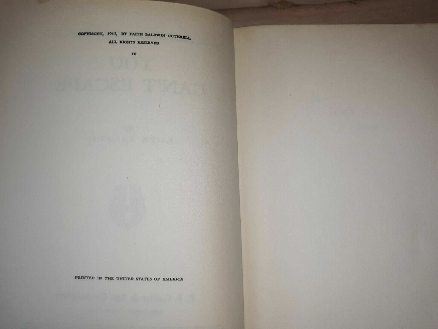 You Can't Escape by Faith Baldwin (Hardcover, 1943)