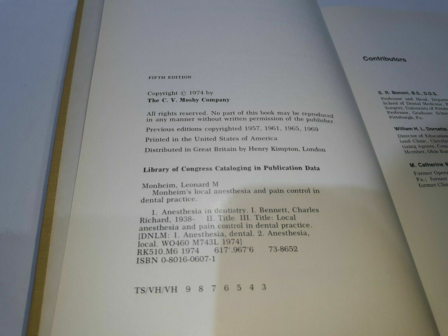 Monheim's Local Anesthesia & Pain Control in Dental Procedure by Bennett 5th Ed