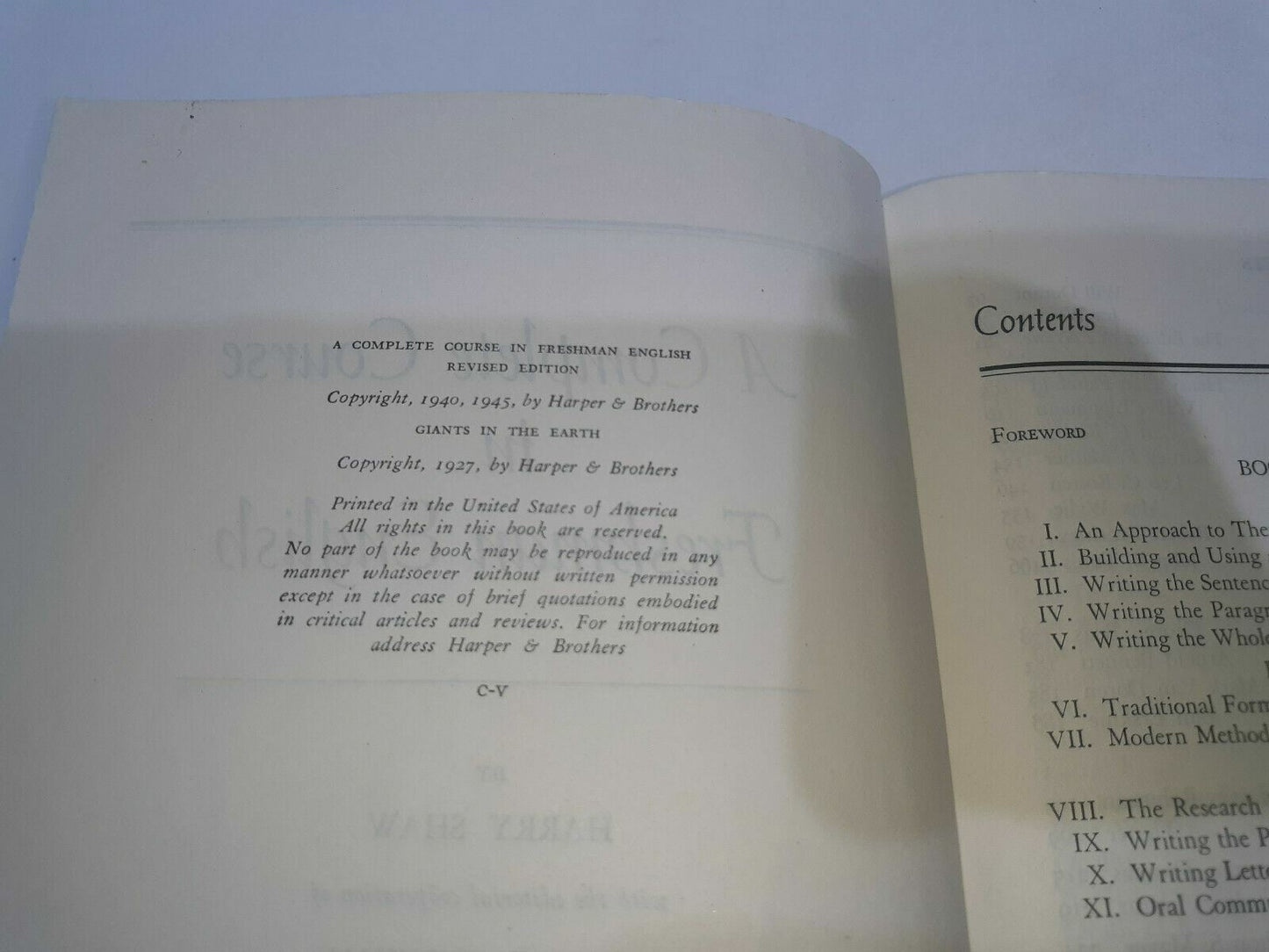 A Complete Course In Freshman English Revised Edition by Harry Shaw 1945