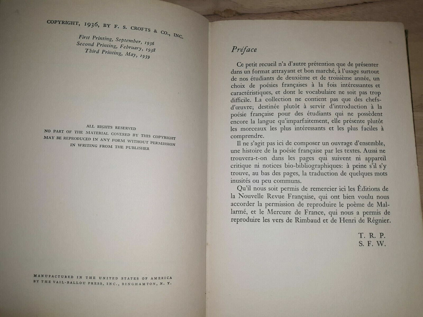 Petite Anthologie: Poesies Francaises Palfrey, Thomas R. And Samuel F. Will 1939