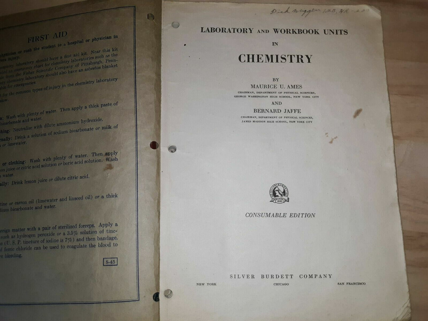 1940 Consumable Edition Laboratory And Workbook Units In Chemistry Ames Jaffe