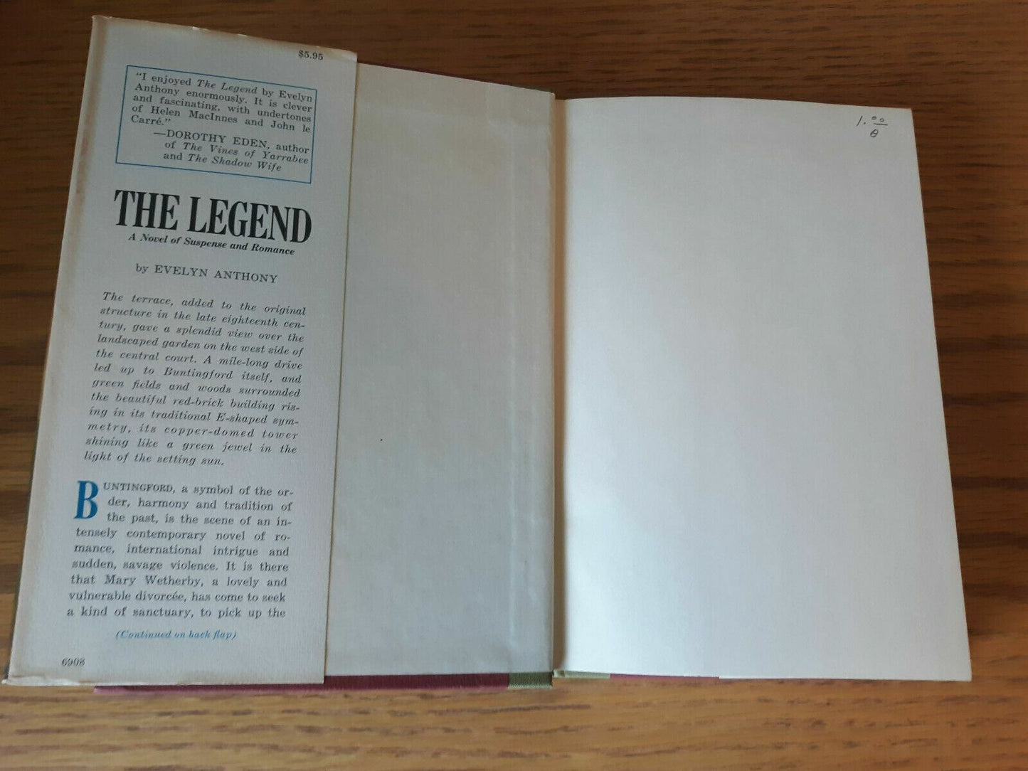 1969 The Legend by Evelyn Anthony HB/DJ 1st American Edition 2nd Impression