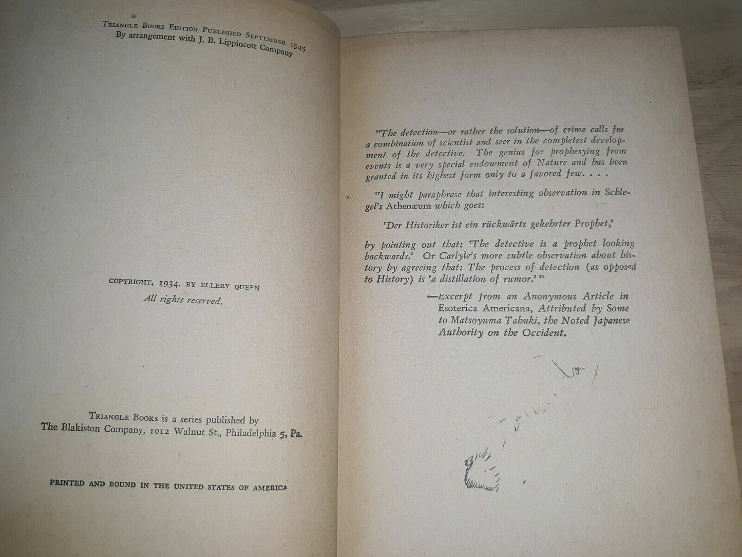 1945 Ellery Queen The Chinese Orange Mystery Hardcover Rare Book Vintage