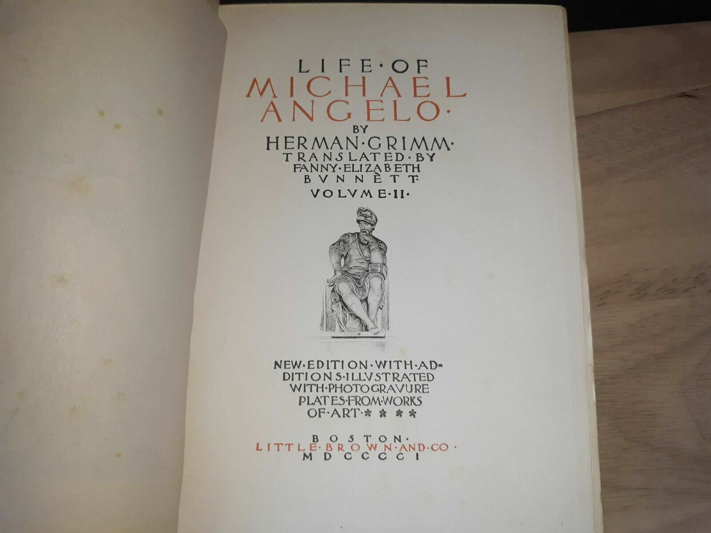 1896 Life of Michael Angelo Herman Grimm Vol 2 Illustrated Edition Dust Jacket
