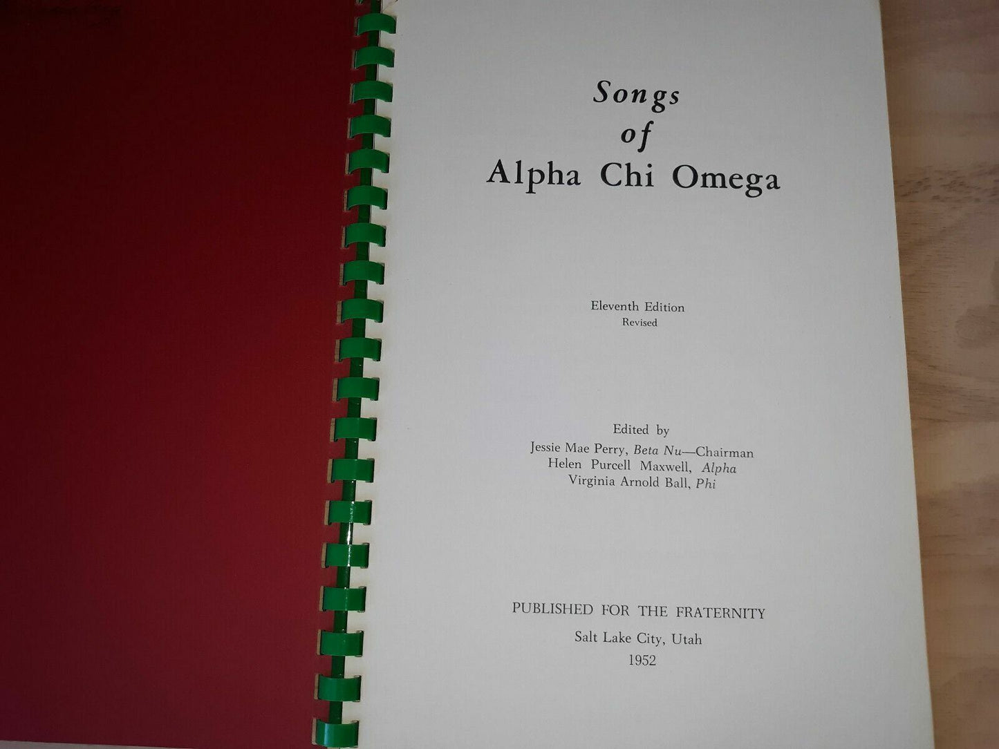 1952 Songs Of Alpha Chi Omega 11th Edition Revised