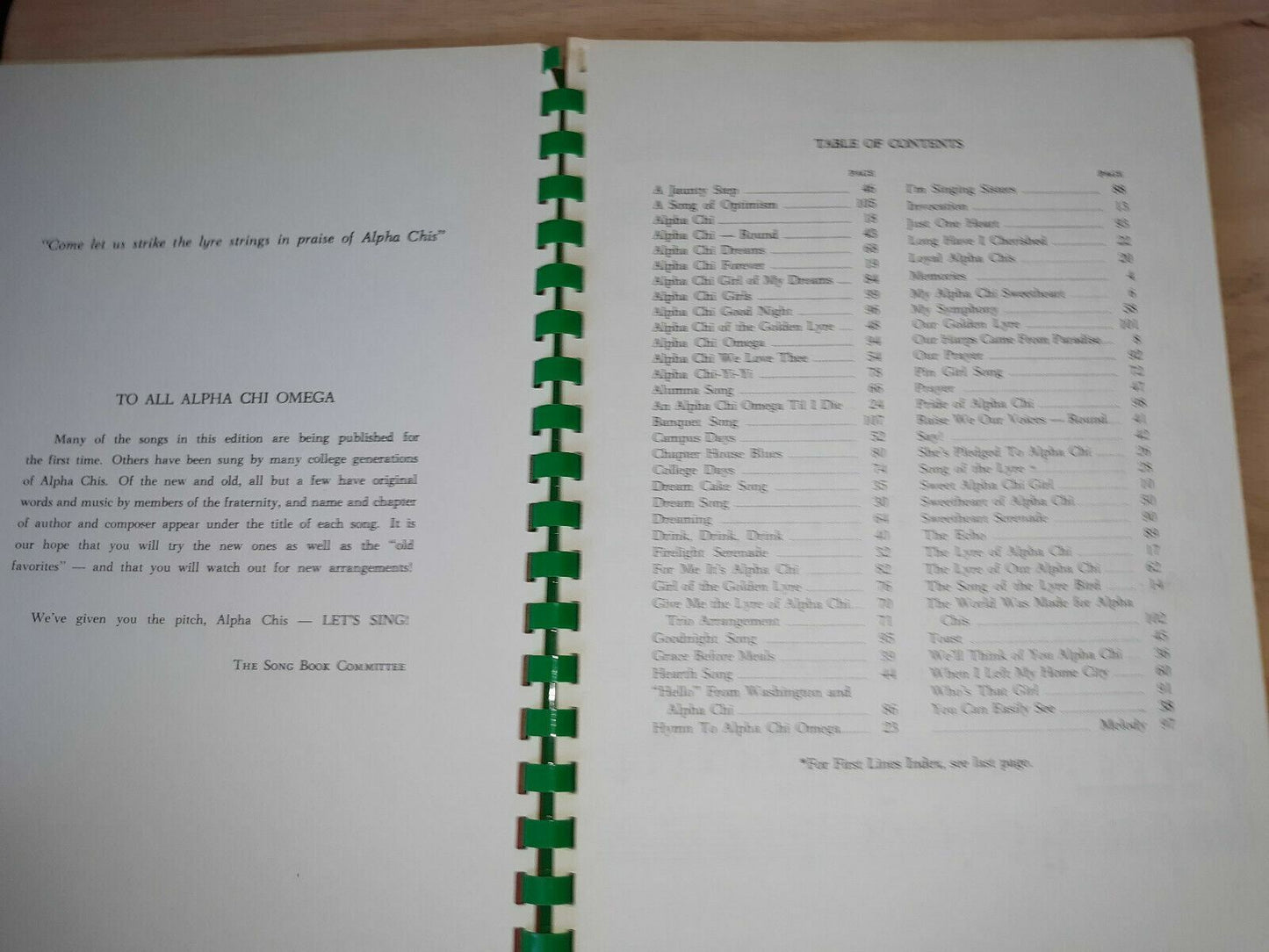 1952 Songs Of Alpha Chi Omega 11th Edition Revised