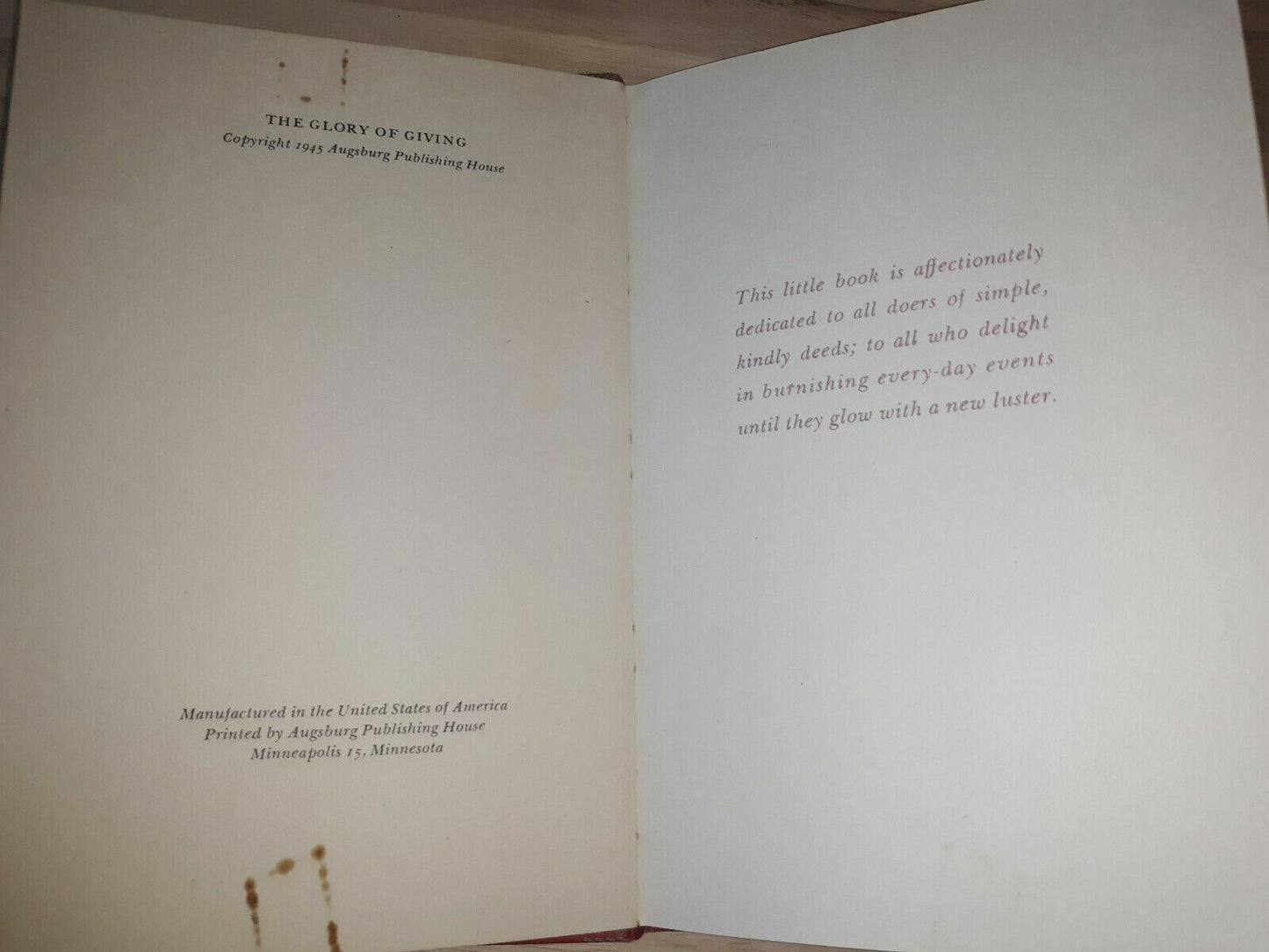 1945 THE GLORY of GIVING book by Grace Noll Crowell