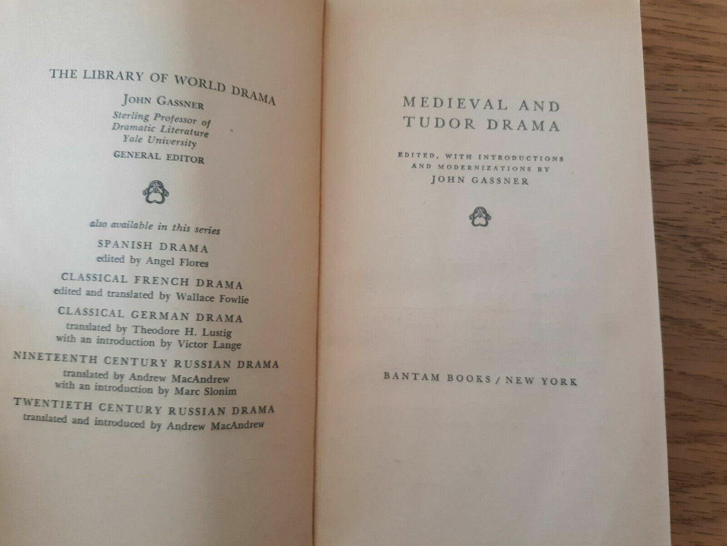 Medieval and Tudor Drama by John Gassner 1963 Bantam Paperback