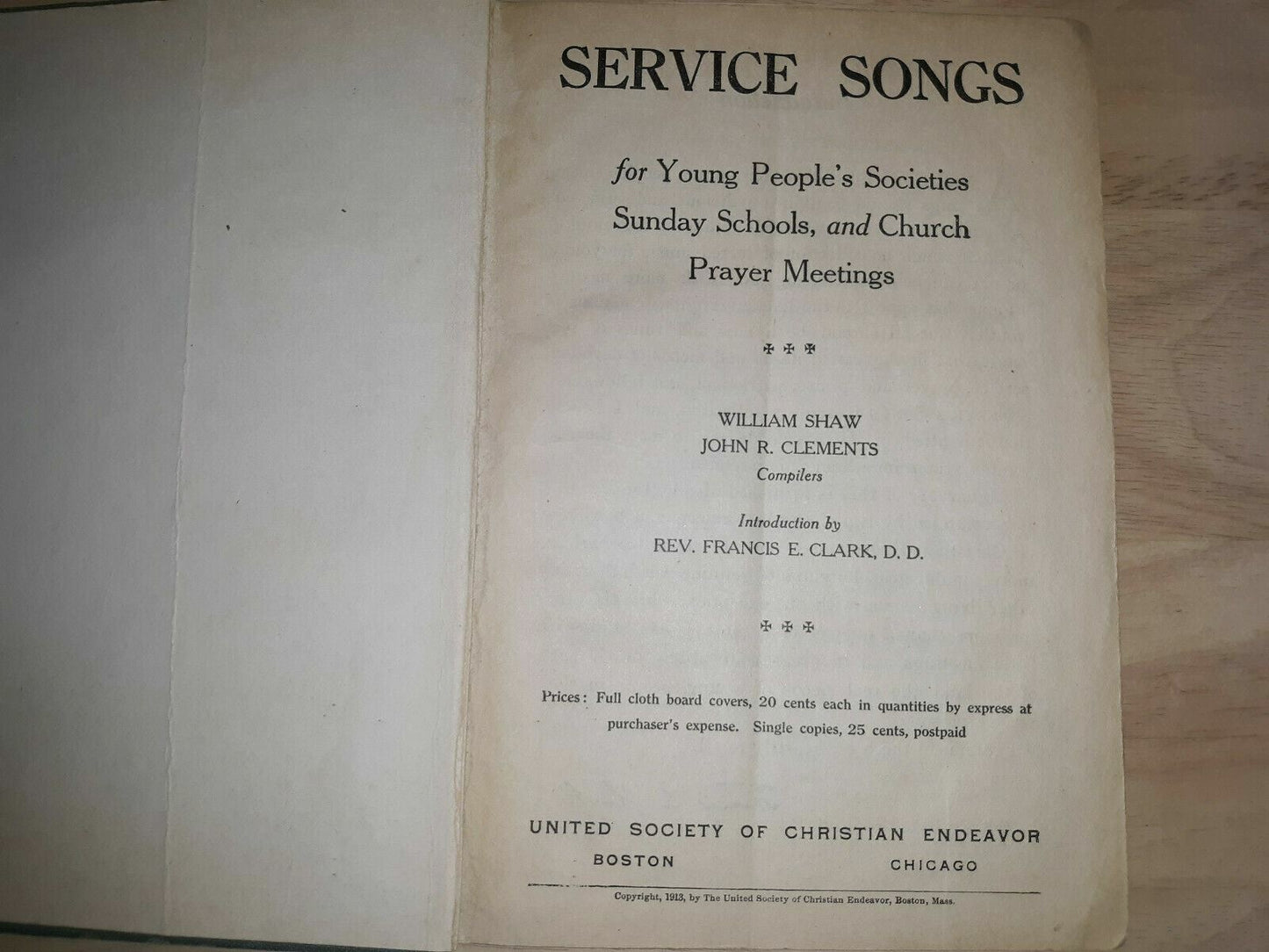 Service Songs for Young People's Societies, Sunday Schools, 1913 Shaw Clements