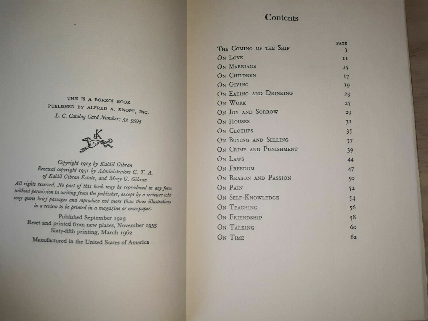 1962 The Prophet Kahlil Gibran 65th Printing