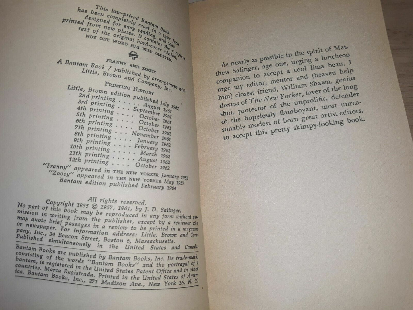 1962 Franny and Zooey (Bantam Book) J.D. Salinger