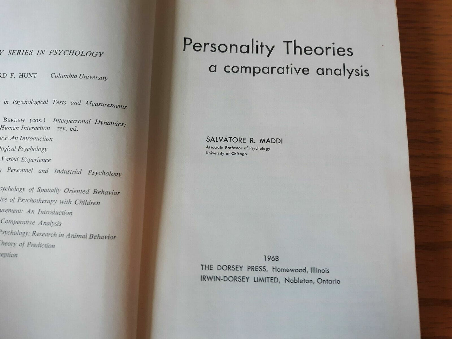 Personality Theories A Comparative Analysis By Salvatore Maddi | 1968 | HC
