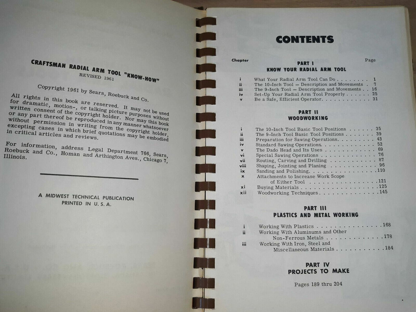 1961 Craftsman Radial Arm Tools Manual red vinyl cat# 9-2955