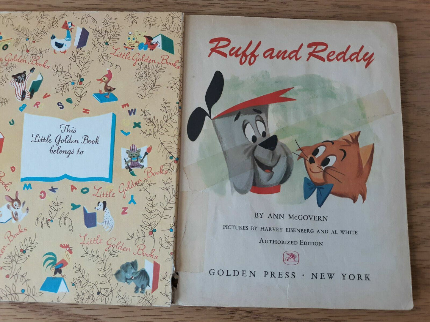 1959 Ruff and Reddy, Ann McGovern, A Little Golden Book Authorized Ed