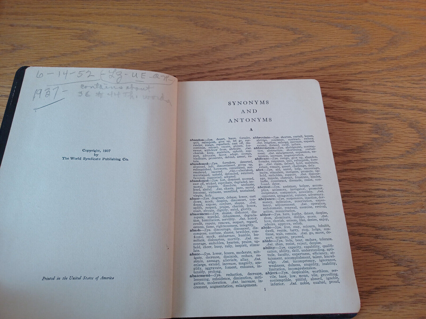 A Dictionary Of Synonyms And Antonyms Joseph Devlin 1937 Hardcover World Syndica