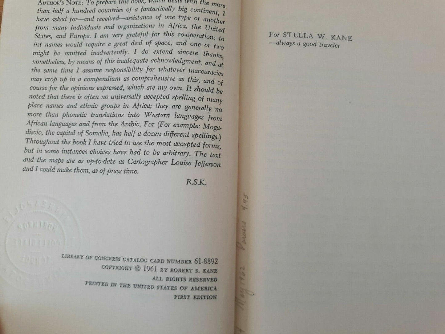 Africa A to Z by Robert Kane 1961 First Edition Hardcover