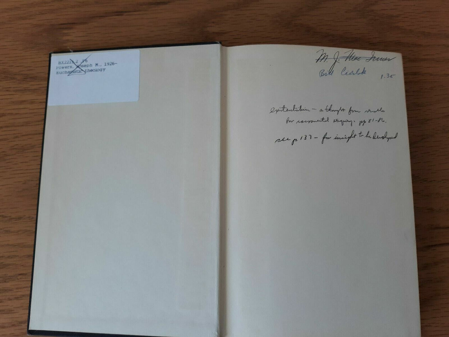 EUCHARISTIC THEOLOGY by Joseph M. Powers 1967 Hardcover