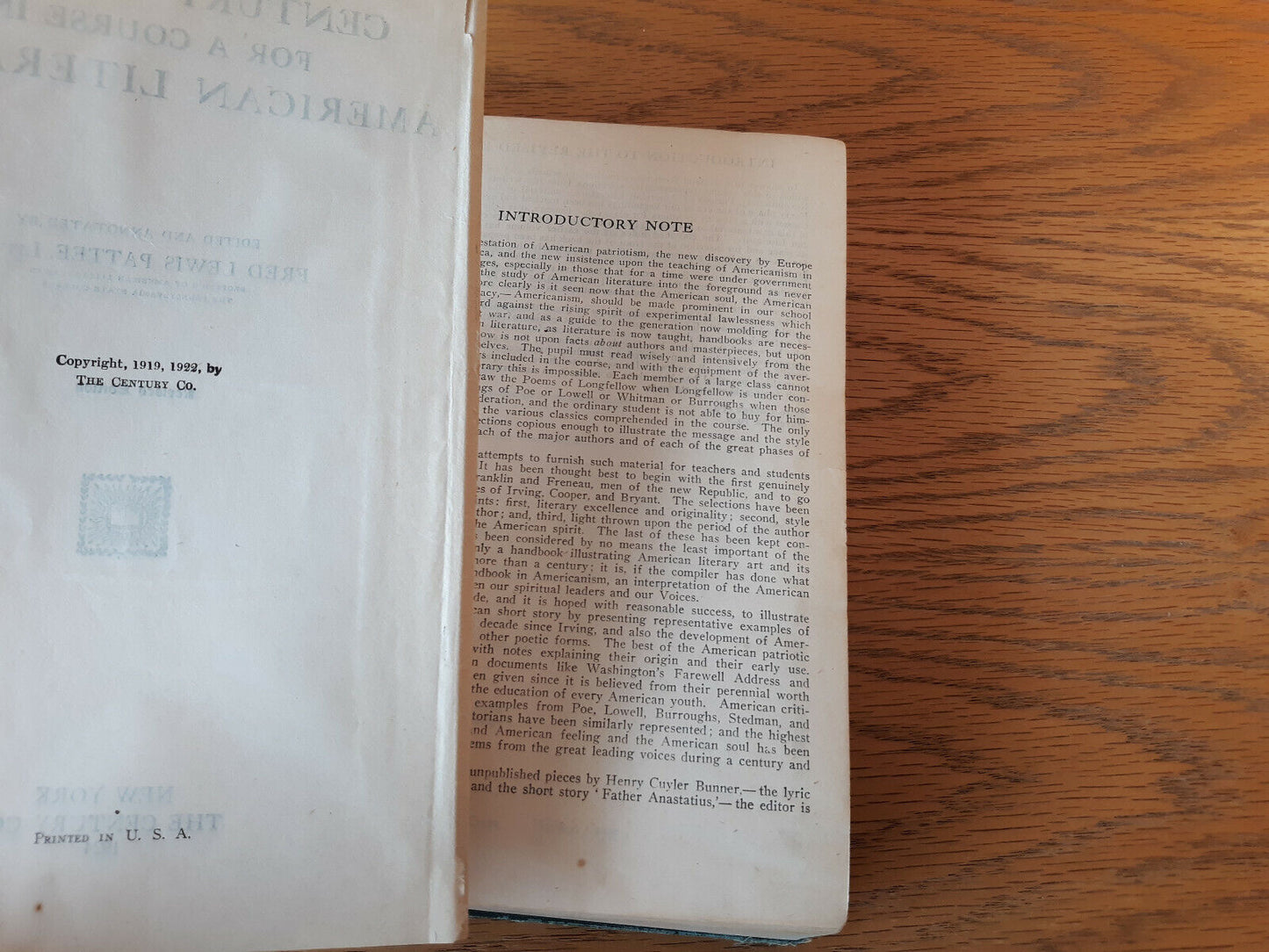 Century Readings For A Course In American Literature 1924 Hardcover The Century