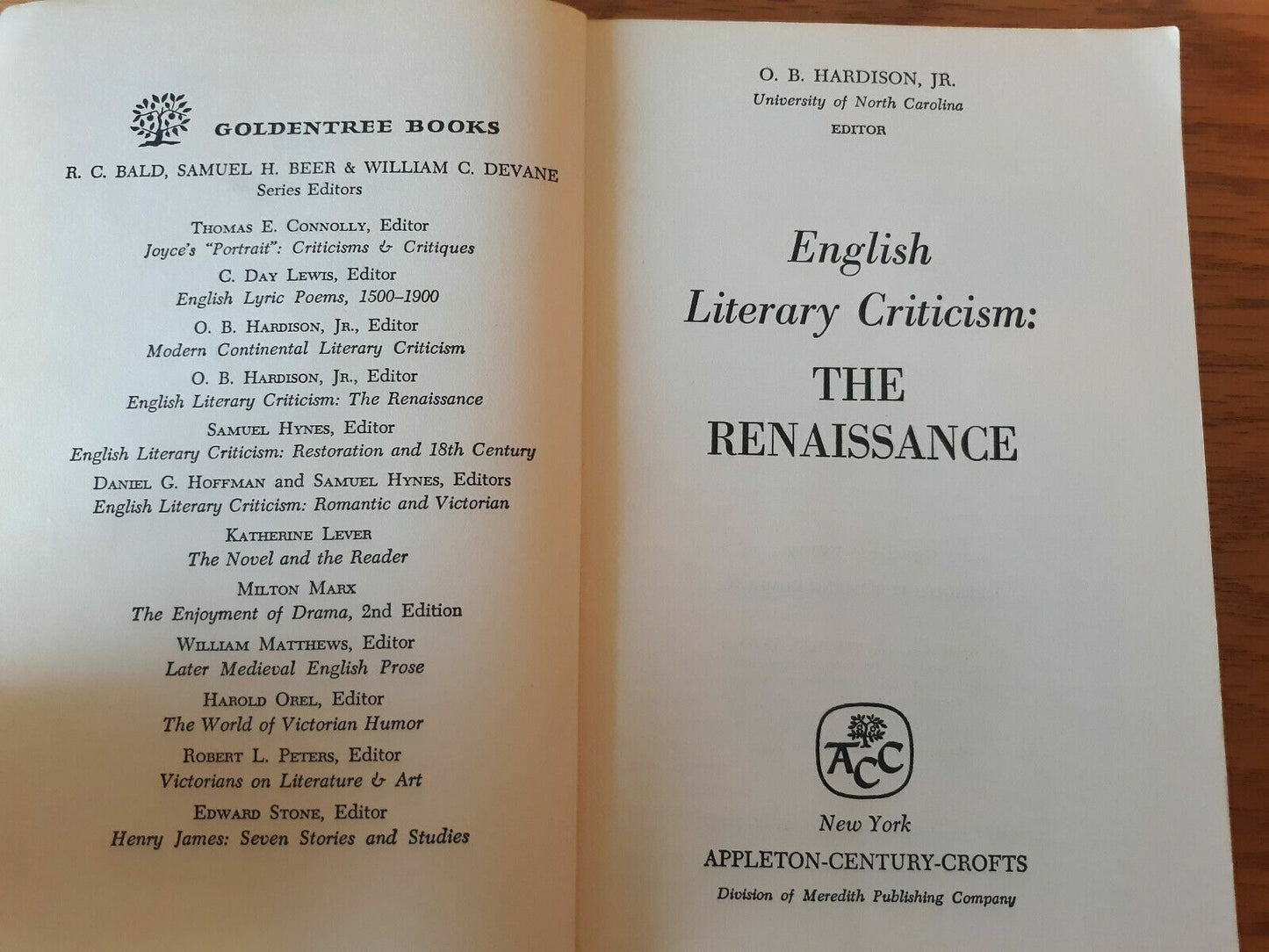 English Literary Criticism The Renaissance by Hardison, o B Jr. 1963 Paperback