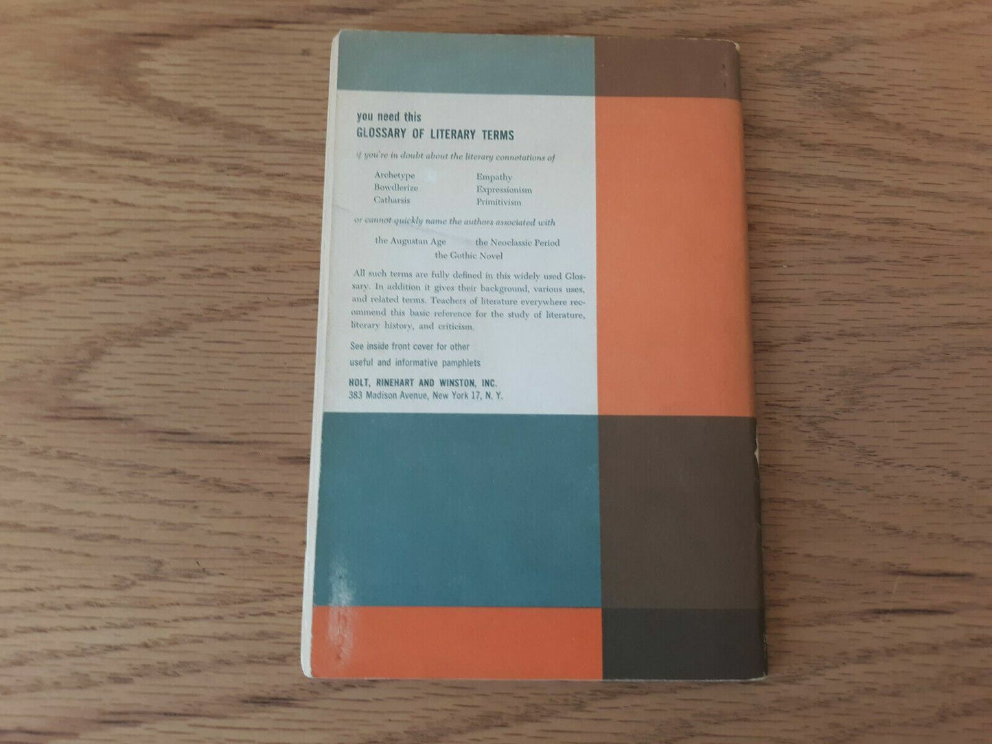 A Glossary of Literary Terms by M H Abrams 1965 Paperback