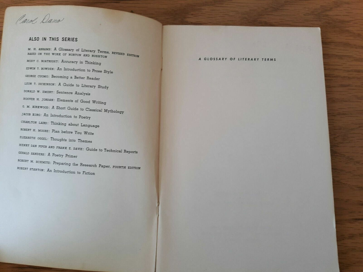 A Glossary of Literary Terms by M H Abrams 1965 Paperback