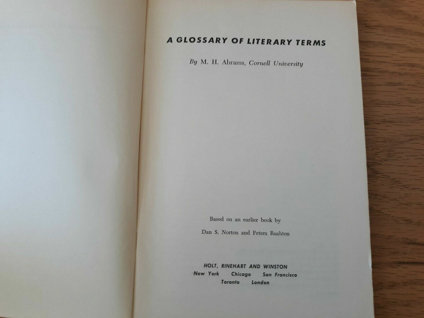 A Glossary of Literary Terms by M H Abrams 1965 Paperback