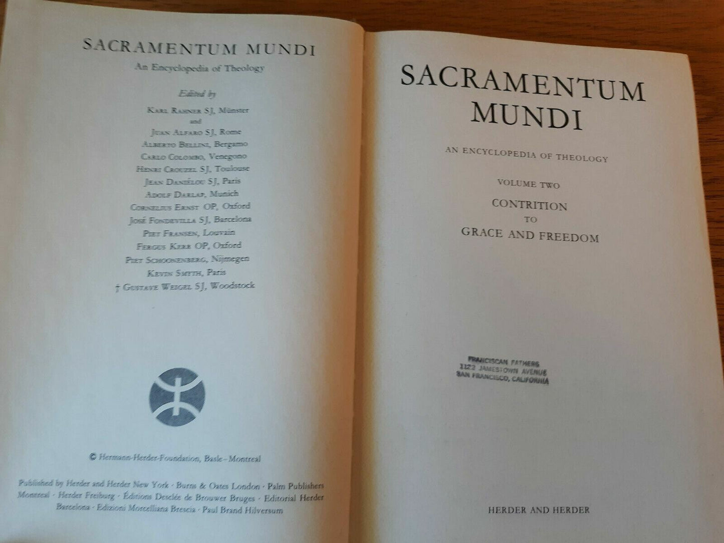 Sacramentum Mundi An Encyclopedia of Theology Herder and Herder Hardcover Vol 2B