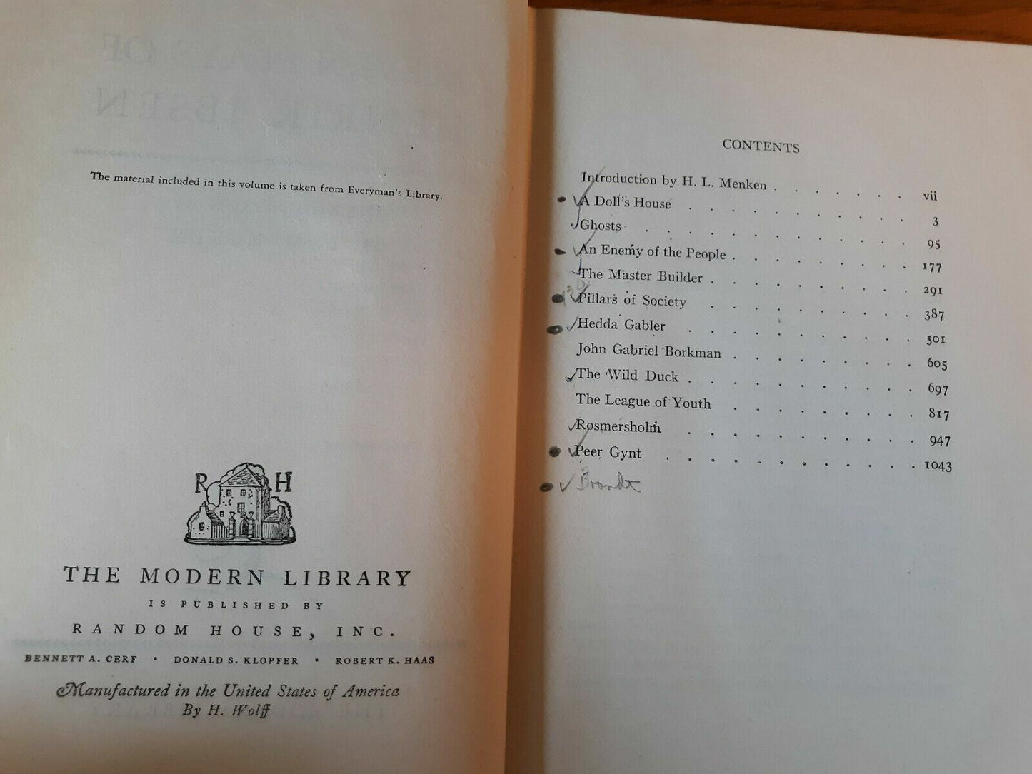 Eleven Plays by Henrik Ibsen (Modern Library Giant Edition) Dust Jacket Hardcove