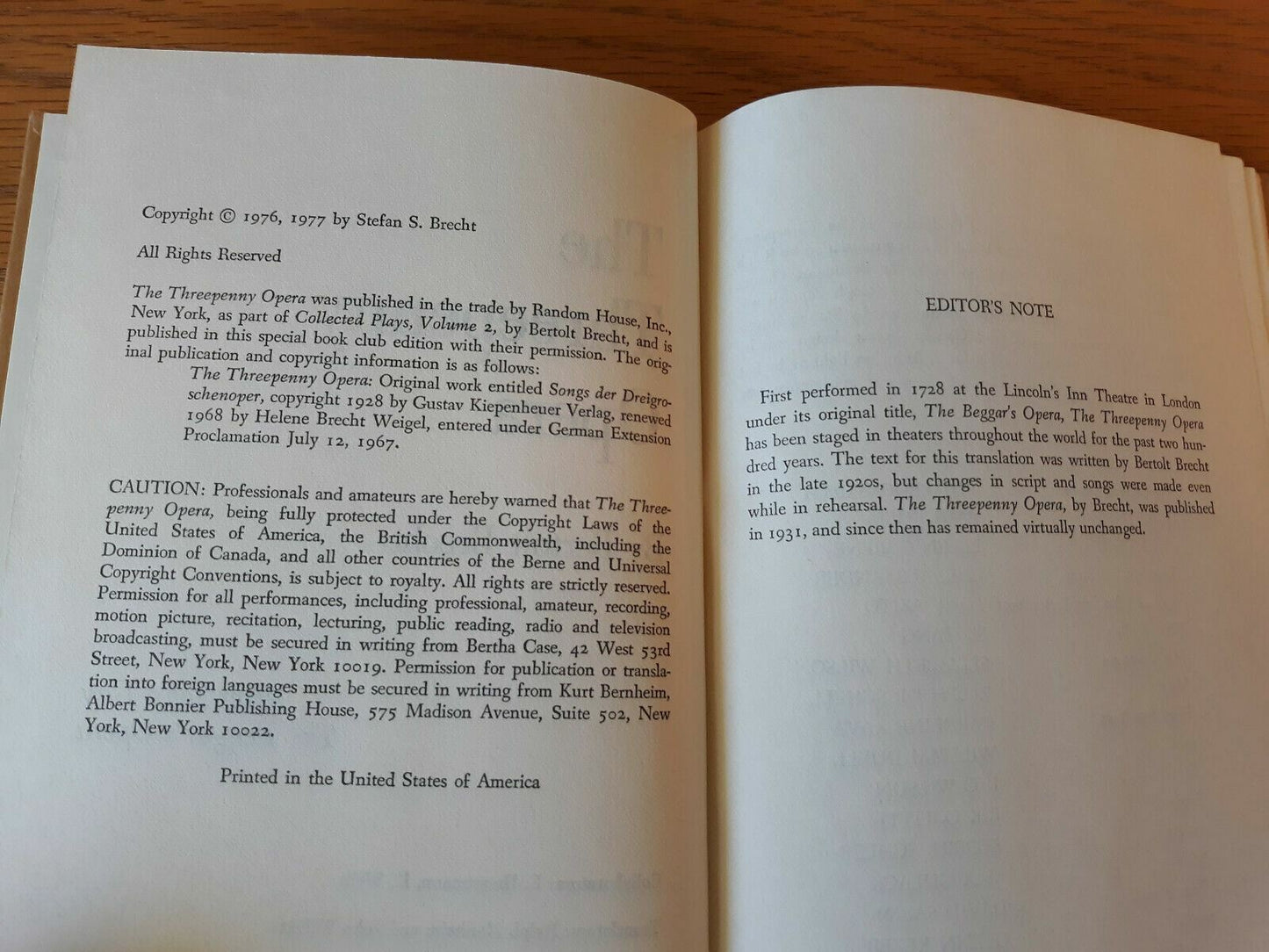 The Threepenny Opera by Bertolt Brecht 1977