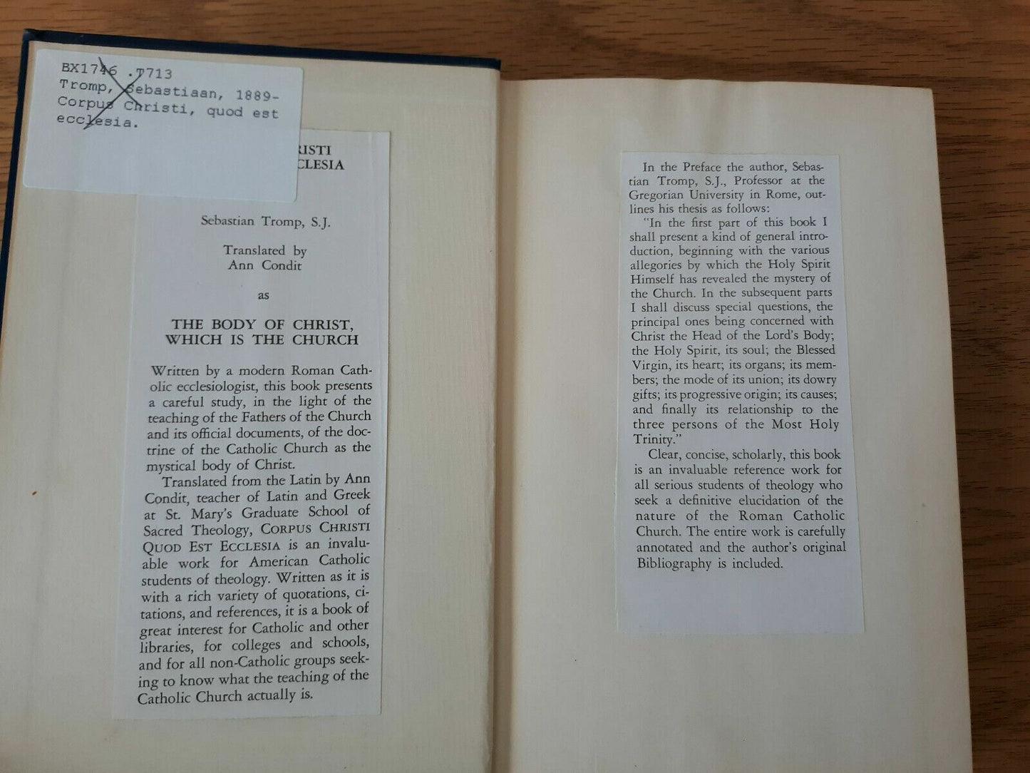 Corpus Christi Quod Est Ecclesia Sebastian Tromp 1960 1st Ed Hardcover