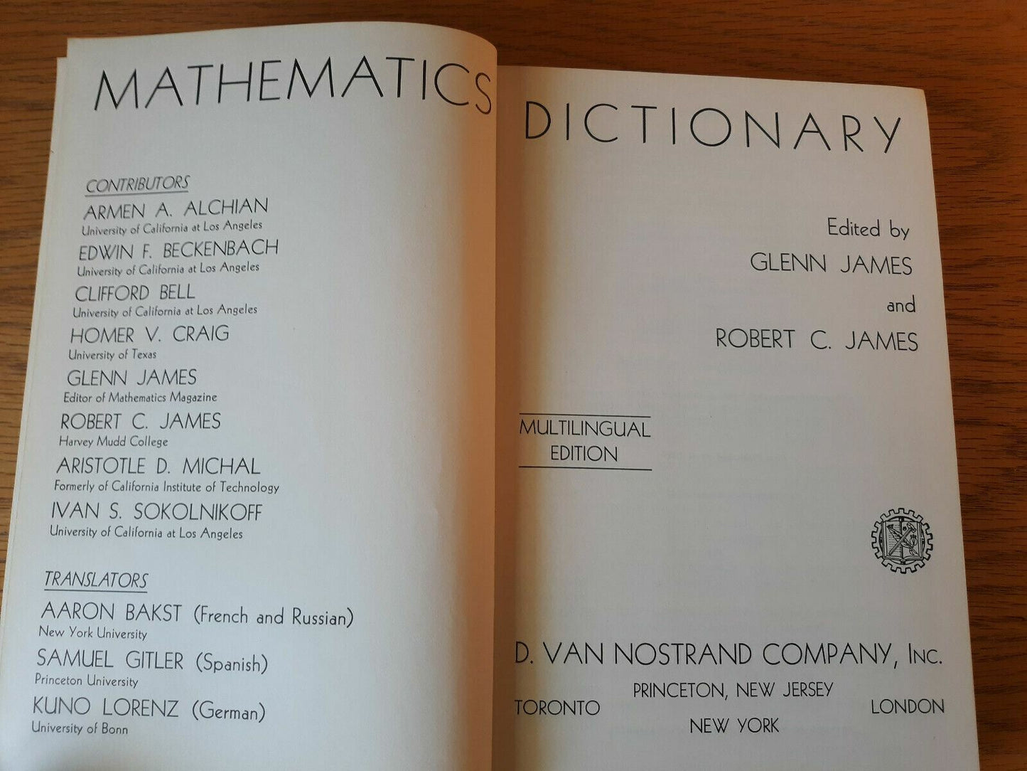 Mathematics Dictionary by James 1960 Multilingual Edition