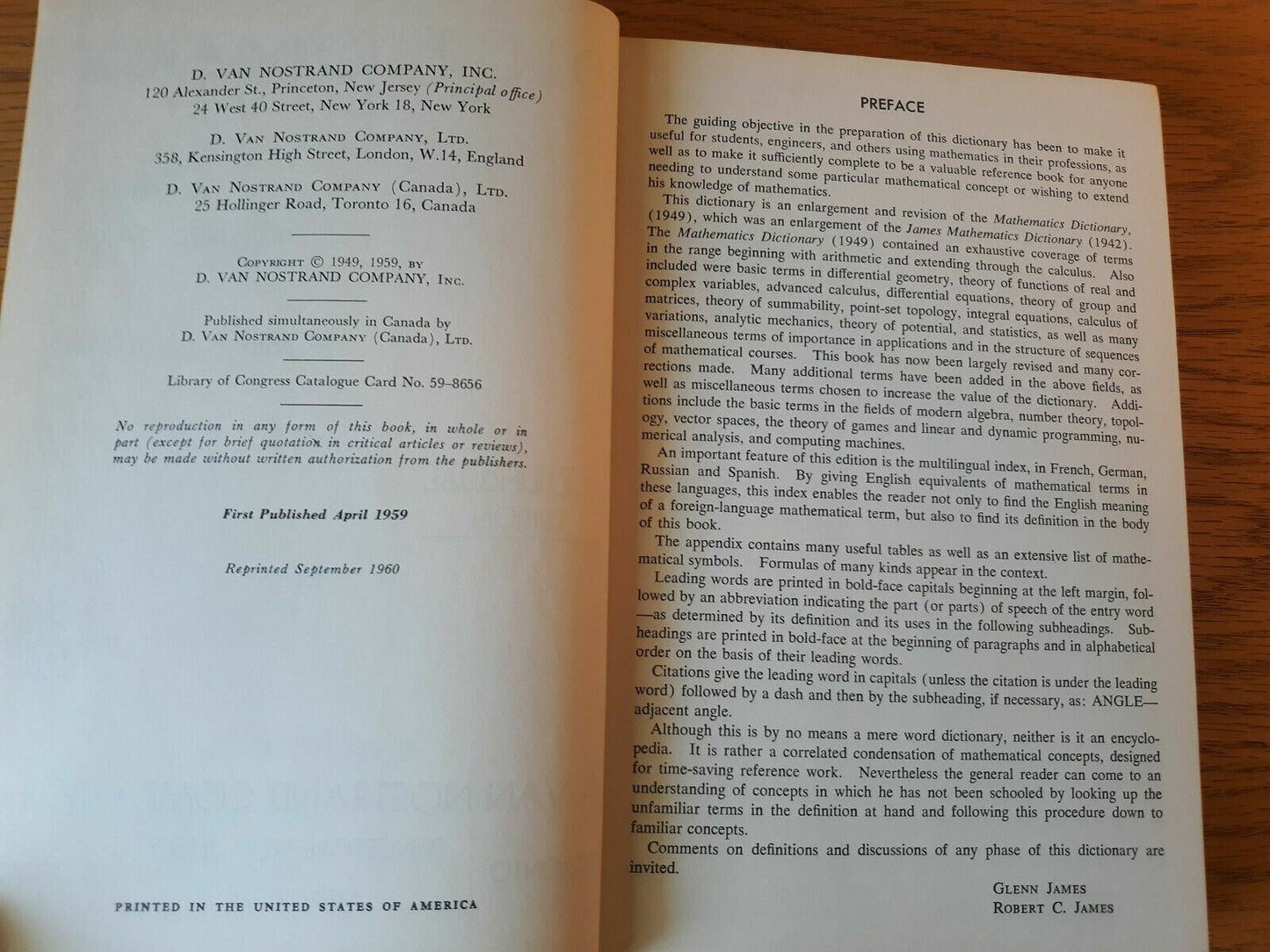 Mathematics Dictionary by James 1960 Multilingual Edition