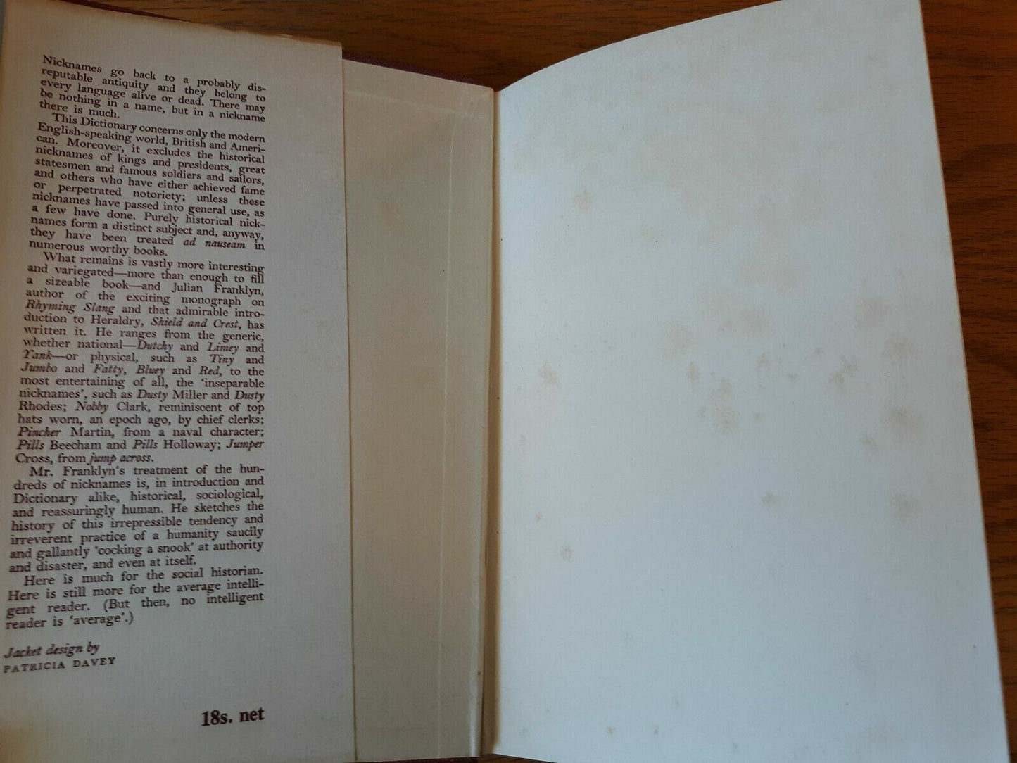 A Dictionary of Nicknames by Julian Franklyn 1962